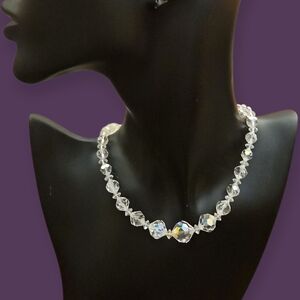 Vintage Aurora Borealis Faceted Crystal Beaded Choker Formal Bridal Necklace